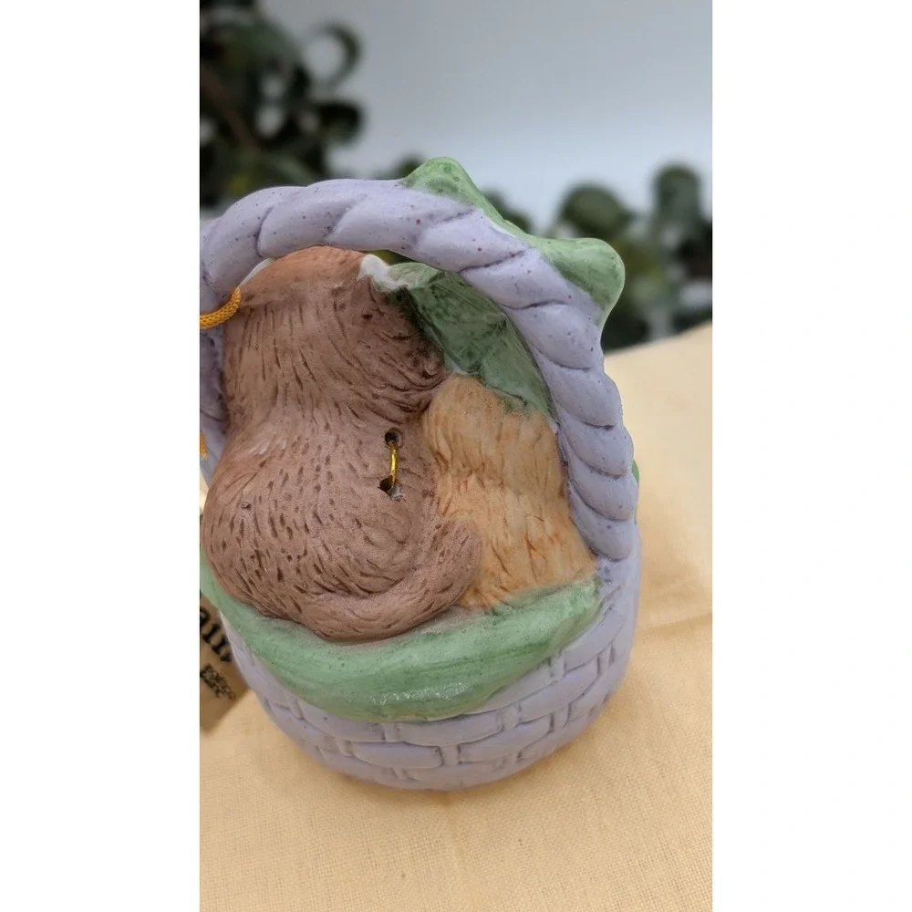 Vintage Enesco Basket Babies Porcelain Bell – Kittens in Basket – Genuine Bisque